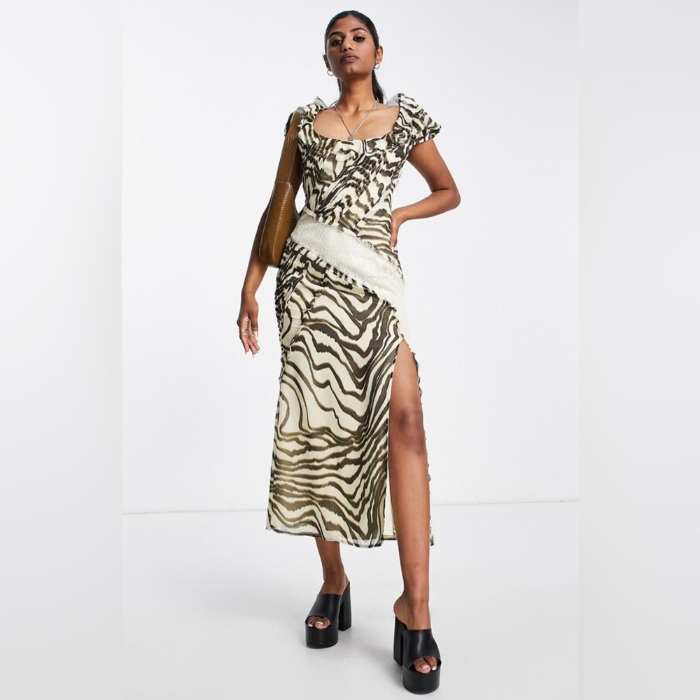 ASOS DESIGN Zebra Print Lace Inset Midi
Dress